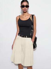 Maija 女士休闲宽松阔腿裤，纯色，适合夏秋季节、都市通勤、商务休闲、办公穿着、教师服装 - 杏色 - 查看 3