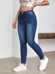 SHEIN ICON Women's Casual Everyday Pockets Button Jeans Summer - Dark Wash - View 1