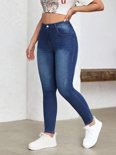 SHEIN ICON 女士休闲日常口袋纽扣牛仔裤