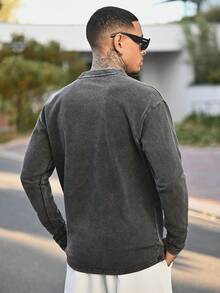 Devon Thys 卓天喜男士水洗宽松休闲圆领长袖T恤 - 黑色 - 查看 2