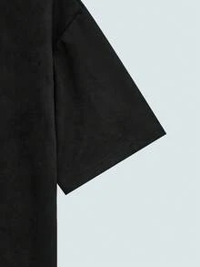 Modcrash 男士夏季字母印花复古短袖T恤，落肩休闲圆领宽松T恤，适合日常通勤、送给男朋友、外出、秋季穿着，复古美式风格，男女皆宜，宽松版型夏季服装——适合日常穿着和夏季度假穿着。 - 黑色 - 查看 5