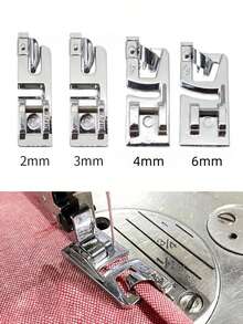 4Pcs/Set Stainless Steel Hemming Foot Set, Sewing Machine Accessories, Including 2mm, 3Mm, 4Mm, 6Mm Sewing Hemming Foot Set For Household Multifunctional Sewing Machines, Fine Needle, Sewing Tools, Home Essentials Christmas For Holiday Gift Giving,Decorations - silver - View 2