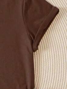 EMERY ROSE Plus Size Women Summer Casual V-Neck T-Shirt - Brown - View 4