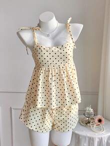 Comfortcana 女士度假休闲波点印花吊带背心和短裤两件套 - 黃色 - 查看 4