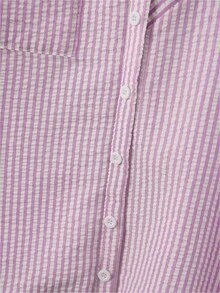 Franclia 女款粉色與白色條紋鈕扣襯衫，夏季休閒校園風大尺寸紋理長袖落肩上衣，春季/秋季女式 - 粉色 - 查看 6