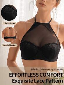 DesireSculpt 1pc Lace Patchwork Strapless Bralette, Standard Size - Black - View 1