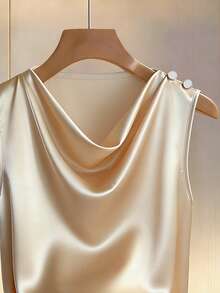 Franclia Sexy Fitted Plunging Neck Blouse With Side Ruffle Detail, Spring/Summer - Beige - View 5