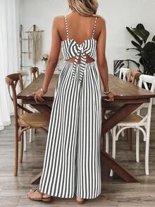 Breezaya Bộ jumpsuit nữ dáng rộng in hoa, dây mảnh, hở lưng, thích hợp cho mùa xuân/hè. - Xám - Xem 2