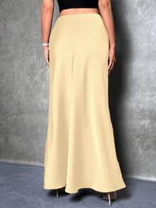 Glamine Jupe longue satinée style sirène de couleur unie pour femmes, été, élégante, convient pour les soirées en amoureux, les fêtes, le port quotidien, jupe longue formelle, pour femmes grandes - Jaune clair - Voir 2
