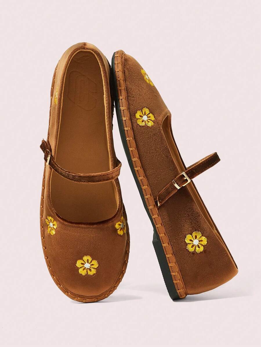 CUCCOO DOLLMOD 女士经典棕黄双条纹丝绒平底鞋 - 棕色 - 查看 1