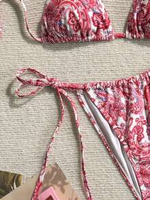 Swim Mod Women's Sexy Backless Paisley Print Halter Neck Bikini Set, Beach Vacation Style - Multicolor - View 5