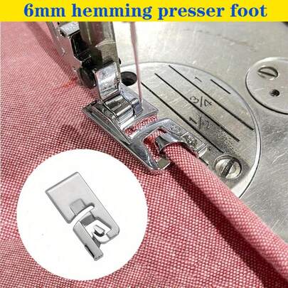 1pc Multi-Function Sewing Machine Presser Foot, Household 6mm Presser Foot Hemmer Foot Set - Easily Sew Perfect Hemming | Sewing Gift For Women, Suitable For Beginners | Universal Low Shank Quick-Release For Singer