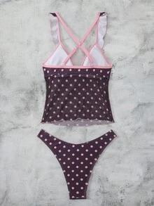 Swim Mod 女士新款甜美波点荷叶边比基尼套装，夏季海滩度假装 - 彩色 - 查看 2