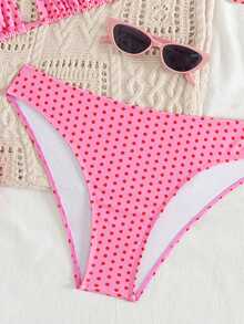 Swim Mod Bộ bikini tam giác cổ yếm in họa tiết chấm bi màu hồng cho nữ, mùa hè - Màu Hồng baby - Xem 3