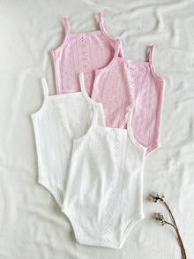 Vintaside Kids 4件套女婴夏季休闲纯色镂空刺绣吊带连体衣 - 彩色 - 查看 3