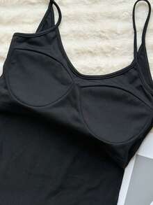 DAZY Áo hai dây nữ dáng suông, màu trơn, tối giản, thích hợp mặc hàng ngày đi làm, mùa hè. - màu đen - Xem 7