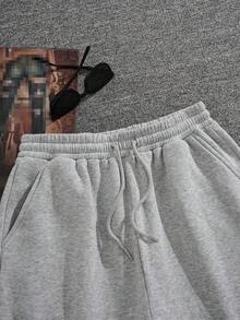 Manfinity Dauomo Men's Casual Shorts, Gray, Khaki, Fashion Versatile, Sports Style - Light Grey - View 4