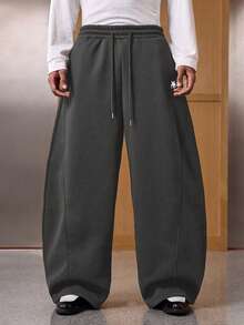 SWAVVY 男士休闲深灰色运动裤，标准尺码，带口袋，弧形裤腿 - 深灰色 - 查看 3