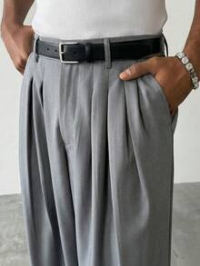 PAVTROS 男士梭织休闲宽松纯色直筒裤 - 灰色 - 查看 5