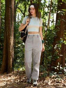 In My Nature Women's Contrast Color Zipper Pocket Casual Outdoor Pants Hiking Pants For Women Walking Trousers For Women Outdoor Outfit For Women - Light Grey - View 4