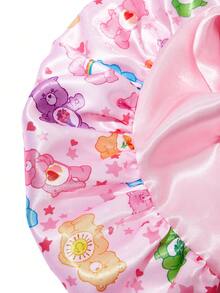 SHEIN X Care Bears 升级版双层粉色女士护发帽，宽弹力缎面可爱卡通熊印花，系带睡眠帽，柔软舒适，适合日常居家和睡眠佩戴 - 彩色 - 查看 7