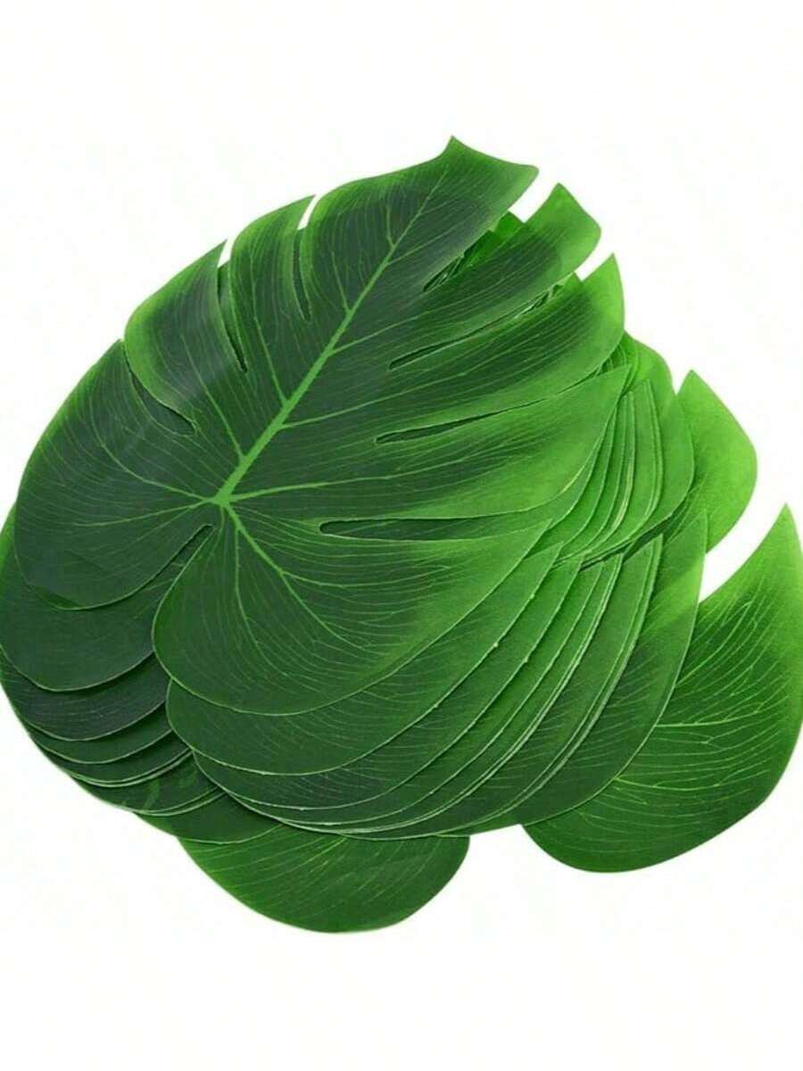 Artificial Palm Leaves, Large Leaf Placemats, Green Palm Leaf Party Decorations, Tropical Table Decor, Hawaiian Leaf Decorations, Wildlife Leaf Decorations, Artificial Plants - Green - View 1