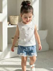 SHEIN Baby Mädchen süßer Prinzessinen-Stil ärmelloses Top mit Schleifen-Dekor und passende Shorts, figurbetonter Schnitt, geeignet für tägliche Ausflüge, Familienfeiern, Geburtstagsfeiern, Freizeitaktivitäten und Fotoshootings - Aprikosenfarben - Übersicht 7