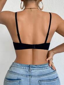 DesireSculpt 1pc Solid Black Mesh Padded Underwire Sexy Comfortable Lingerie - Apricot - View 2