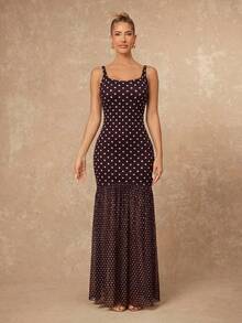 Lumalex 女士波点吊带长裙 - 黑色 - 查看 5