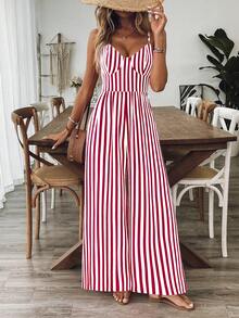 Breezaya Women's Casual Floral Print Loose Jumpsuit With Spaghetti Straps And Open Back, Spring/Summer - Red - View 4