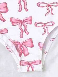 SHEIN Baby Girls' Cute Pink Bow Decor Flutter Sleeve One-Piece Swimsuit, Fashionable Casual Swimwear, Suitable For Girls, Swimming, Vacation, Beach, Pool, Photography, Summer Holiday Gift Baby Girl 3 Month OldBathing Suits Ruffle Sleeve Onsie Puppy Keep Baby Girl Bathing Suit Cap Sleeve Romper Swimsuit Beach Clothes - Pink - View 7