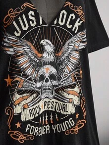 SHEIN ICON 大码女式V领网纱拼接T恤裙 - 黑色 - 查看 8