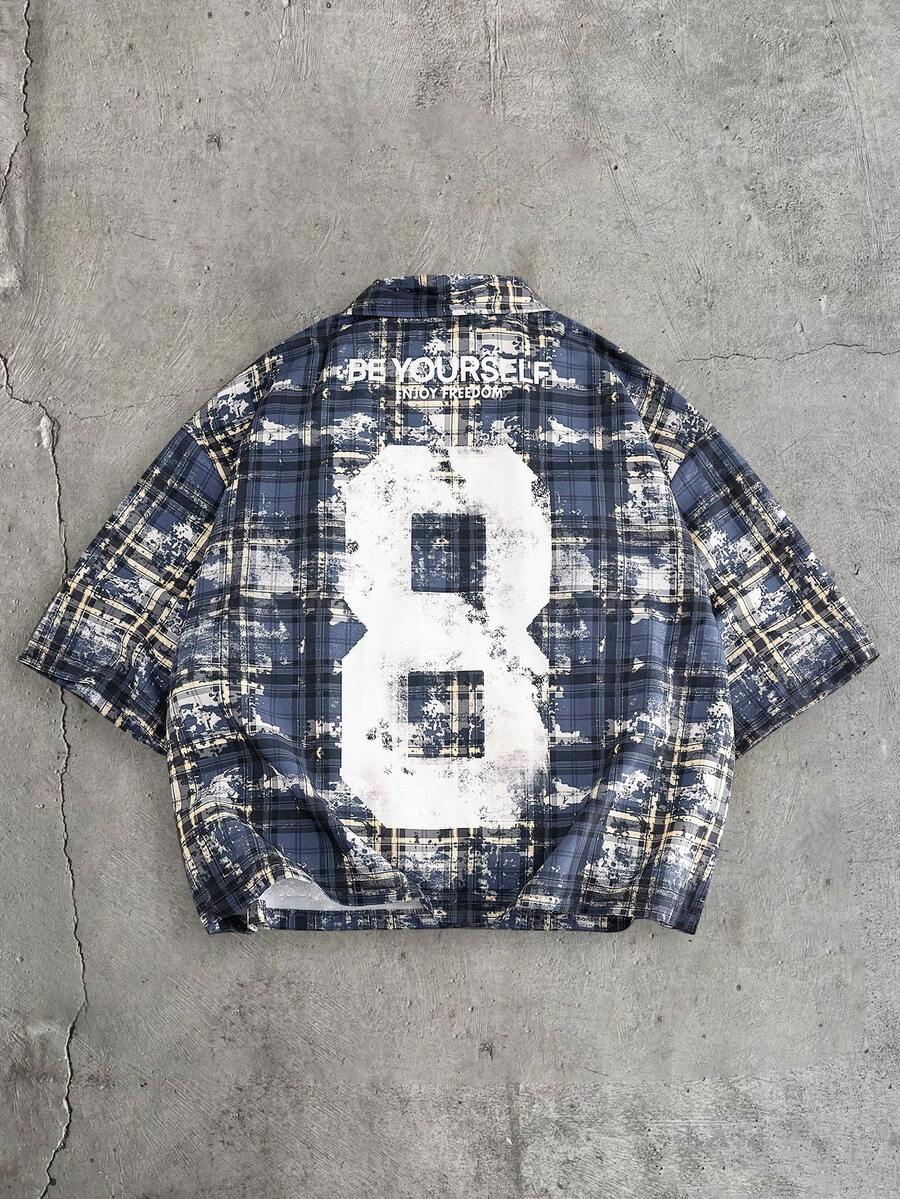 AXEPEAK Áo sơ mi nam tay ngắn cổ kẻ caro, cài một hàng khuy, kiểu dáng thường ngày, đa năng. - Nhiều màu - Xem 1