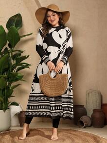 Swim Mulvari Bộ đồ bơi 3 món dành cho nữ cỡ lớn, in họa tiết ngẫu nhiên, gồm áo chống nắng dài tay và bộ burkini kín đáo. - màu đen - Xem 6