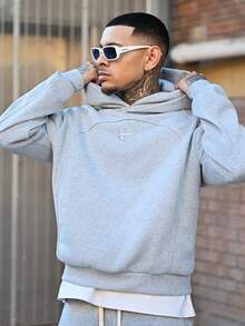 Devon Thys 男士休闲双层连帽拼接连帽衫 - 淺灰色 - 查看 4