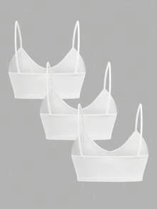 SHEIN 3 piezas Conjunto de lencería básica con cuello en V acolchado y transpirable para niñas preadolescentes, color blanco - Blanco - Ver 4