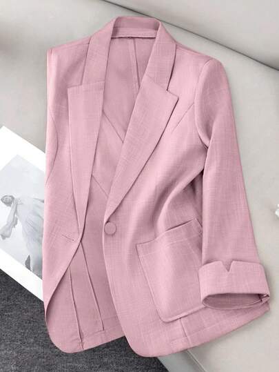 Franclia Women's Solid Color Notched Collar Single-Breasted Casual Versatile Commuting Long Sleeve Blazer Spring Blazer Women Blazer Pink Blazer Pink Blazer Women Womens Suits Women Blazers For Work Women Suit Set Business Business Clothes Work Outfits Women