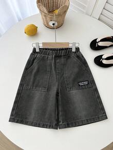 SHEIN Pantalones cortos de mezclilla azul para niño - Negro - Ver 4
