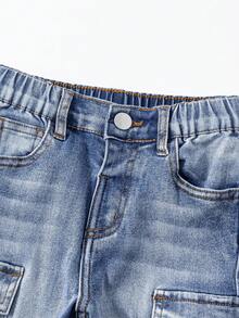 Toddler Boys' Casual Elastic Washed Blue Denim Jeans, Comfortable & Versatile - Blue - View 6