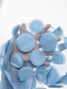 Elenzga Áo kiểu nữ cỡ lớn, tay phồng, phối lưới, màu trơn, cổ chữ V, viền bèo nhún, thích hợp cho mùa hè. - Màu xanh lam - Xem 5