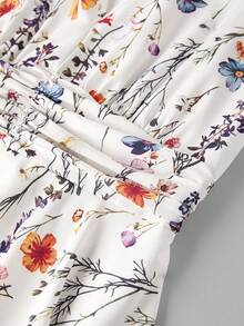 SHEIN Clasi 女士时尚V领全印花无袖多层连衣裙 - 彩色 - 查看 6