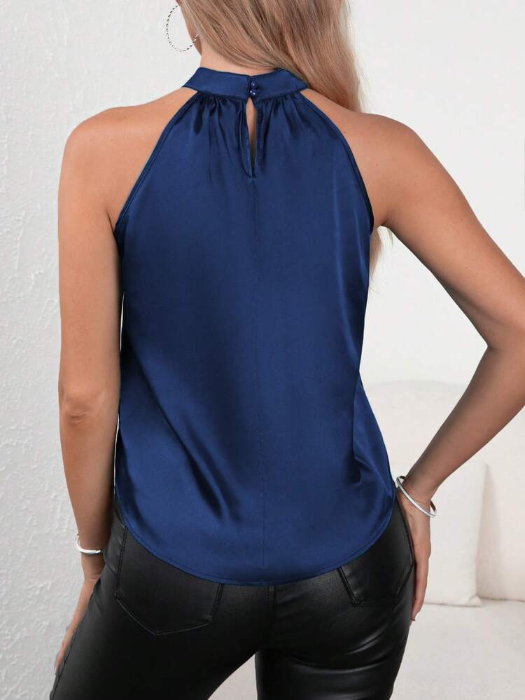 Women's Solid Color Pleated Casual Elegant Halter Top