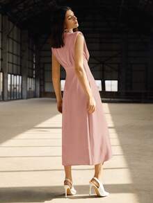 BizChic 纯色优雅高领收腰连衣裙，百搭实用，适合商务、休闲、婚礼、办公室、正式场合、Y2K、90年代复古风、派对、毕业典礼、假日等各种场合，简约百搭，也适合婚礼宾客、伴娘、主持人、外出、社交、约会、派对、音乐会、毕业典礼、早午餐、机场等场合。 - 粉色 - 查看 6