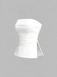 Elenzga Áo ống nữ cỡ lớn, kiểu dáng thường ngày, đa năng - trắng - Xem 3