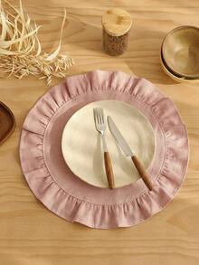 1-Piece   Solid Color Linen Placemat In Plain White With Ruffle Edges, Stain-Resistant , Perfect For Decorating Your Dining Room And Table. Suitable For Family Gatherings, Daily Use, Banquets, Weddings, Holidays, And Parties. - Multicolor - View 13