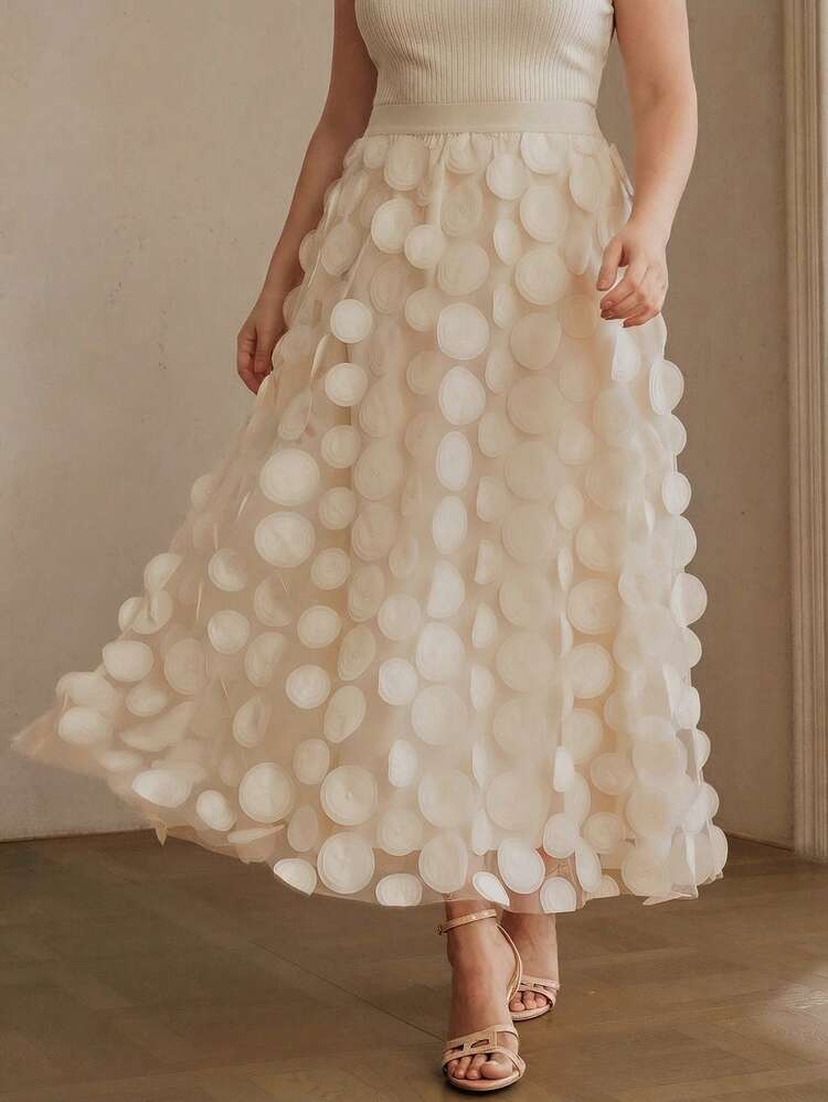 High Quality Fashionable Plus Size Women's Elegant A-Line Mesh Skirt, Suitable For Daily, Date, And Work Occasions