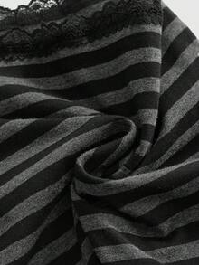 ROMWE Hippie Áo hai dây kẻ sọc thêu hình phù thủy và mèo đen dành cho nữ - màu đen - Xem 4