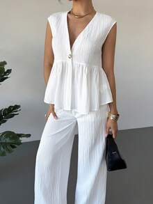 Firerie Bộ đồ nữ đơn sắc tối giản gồm áo không tay và quần, thích hợp mặc hàng ngày. - Màu be - Xem 9