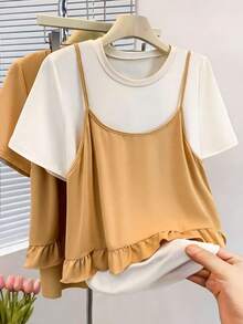 Resyla Women's Summer Casual Ruffle Hem 2 In 1 T-Shirt - Multicolor - View 5