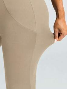 SHEIN Pantalones de maternidad de unicolor simple con bolsillo para teléfono, elásticos y transpirables - Caqui - Ver 6